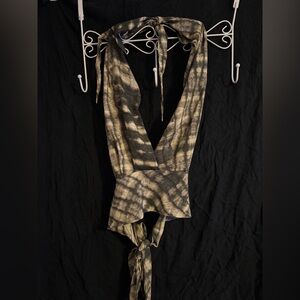 Satin Halter Hand Died Tie Dye Bohemian Halter Tie Flowy Black Cream